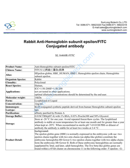 Rabbit Anti-Hemoglobin Subunit Epsilon/FITC Conjugated Antibody