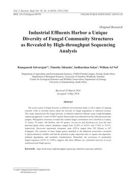 Industrial Effluents Harbor a Unique Diversity of Fungal Community Structures As Revealed by High-Throughput Sequencing Analysis