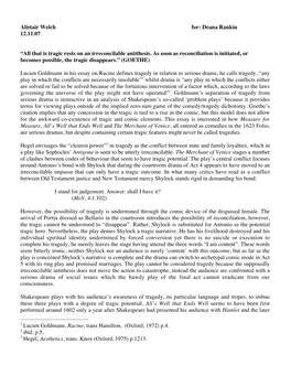 Problem Plays’ Because It Provides Terms for Viewing Plays Outside of the Implied Zero-Sum Game of the Comedy/Tragedy Dichotomy