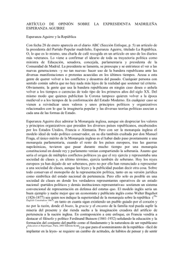 Artículo De Opinión Sobre La Expresidenta Madrileña Esperanza Aguirre