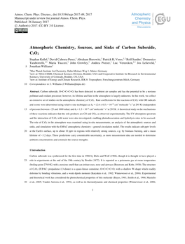 Atmospheric Chemistry, Sources, and Sinks of Carbon Suboxide