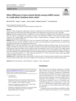 Ethnic Differences in Bone Mineral Density Among Midlife Women in a Multi-Ethnic Southeast Asian Cohort