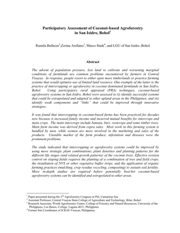 Participatory Assessment of Coconut-Based Agroforestry in San Isidro, Bohol1