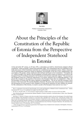 About the Principles of the Constitution of the Republic of Estonia from the Perspective of Independent Statehood in Estonia*1