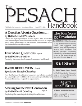 The PESACH Handbook a Question About a Question by Rabbi Mendel Weinbach