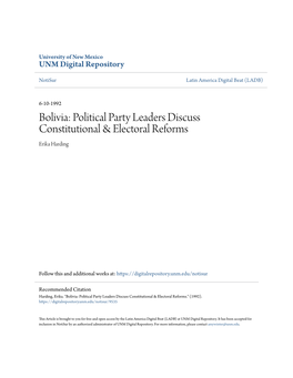 Political Party Leaders Discuss Constitutional & Electoral Reforms by Erika Harding Category/Department: General Published: Wednesday, June 10, 1992