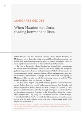 MARGARET GEDDES When Maurice Met Doris: Reading Between the Lines