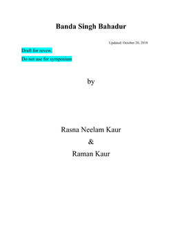 Banda​ ​Singh​ ​Bahadur by Rasna​​Neelam​​Kaur & Raman