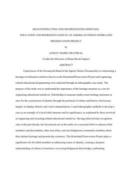 (RE)CONSTRUCTING and (RE)PRESENTING HERITAGE: EDUCATION and REPRESENTATION in an AMERICAN INDIAN HOMELAND PRESERVATION PROJECT B