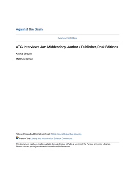ATG Interviews Jan Middendorp, Author / Publisher, Druk Editions