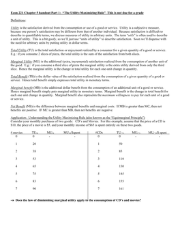 Econ 101 Chapter 7 Handout Part 1: "Utility, Benefits, and Consumer