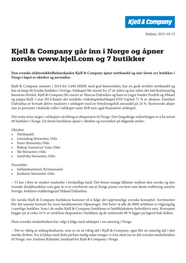 Kjell & Company Går Inn I Norge Og Åpner Norske Og 7 Butikker