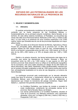 Estudio De Las Potencialidades De Los Recursos Naturales De La Provincia De Granada