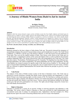 A Journey of Hindu Women from Shakti to Sati in Ancient India