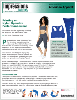 Printing on Nylon Spandex Performancewear Tech Tips Newsletter