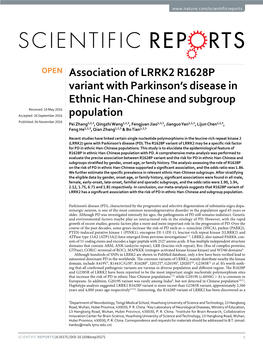 Association of LRRK2 R1628P Variant with Parkinson's Disease in Ethnic