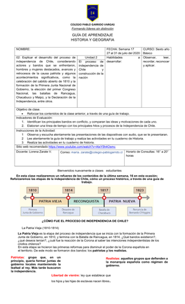 Guía De Aprendizaje Historia Y Geografia