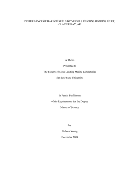 Disturbance of Harbor Seals by Vessels in Johns Hopkins Inlet, Glacier Bay, Ak