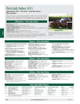 First Lady Stakes History Year Winner/Age/Owner Jockey/Wgt./Trainer 2Nd/Age/Jockey/Wgt