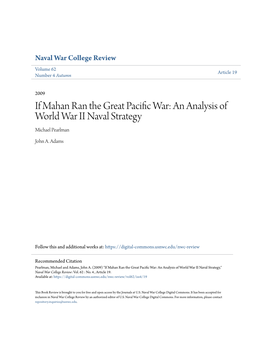 If Mahan Ran the Great Pacific War: an Analysis of World War II Naval