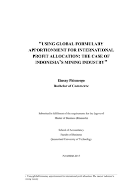 Using Global Formulary Apportionment for International Profit Allocation: the Case of Indonesia’S Mining Industry”