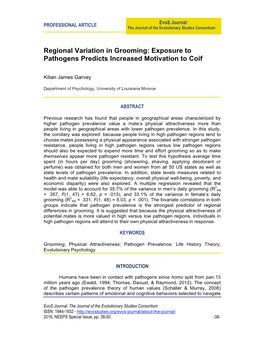 Regional Variation in Grooming: Exposure to Pathogens Predicts Increased Motivation to Coif