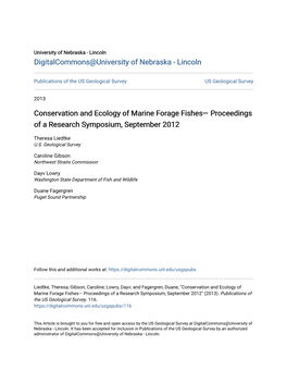 Conservation and Ecology of Marine Forage Fishes— Proceedings of a Research Symposium, September 2012