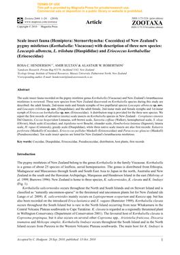 Zootaxa, Scale Insect Fauna