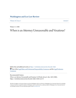 When Is an Attorney Unreasonable and Vexatious?