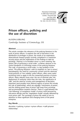 Prison Officers, Policing and the Use of Discretion