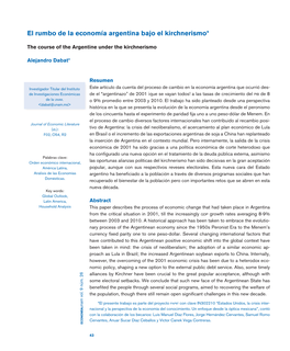 El Rumbo De La Economía Argentina Bajo El Kirchnerismo*