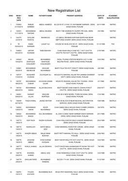 New Registration List