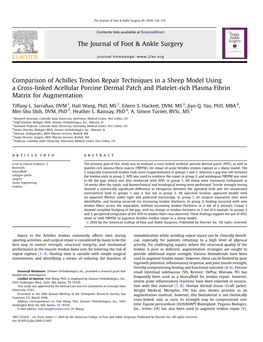 Comparison of Achilles Tendon Repair Techniques in a Sheep Model Using