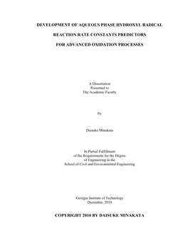 Development of Aqueous Phase Hydroxyl Radical Reaction Rate