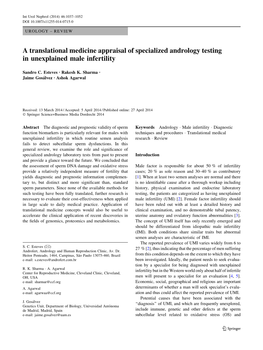 A Translational Medicine Appraisal of Specialized Andrology Testing in Unexplained Male Infertility