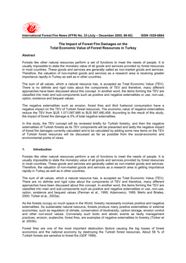 The Impact of Forest Fire Damages on the Total Economic Value of Forest Resources in Turkey