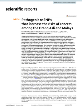 Pathogenic Nssnps That Increase the Risks of Cancers Among the Orang