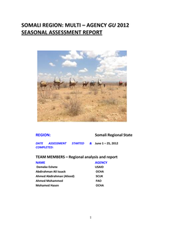 Somali Region: Multi – Agency Gu 2012 Seasonal Assessment Report