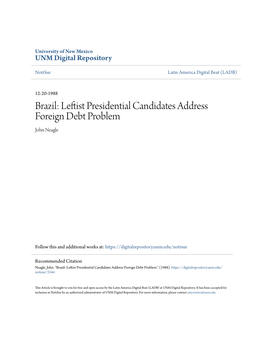 Brazil: Leftist Presidential Candidates Address Foreign Debt Problem John Neagle