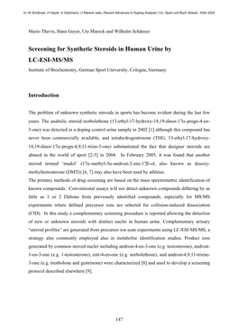 Screening for Synthetic Steroids in Human Urine by LC-ESI-MS/MS