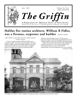 Halifax Fire Station Architect, William B Fidler, Was a Fireman, Carpenter and Builder by Don Snider