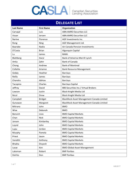 DELEGATE LIST Last Name First Name Organization Carvajal Luis ABN AMRO Securities LLC Visser Jeroen ABN AMRO Securities LLC Narine Florence AGF Investments Inc