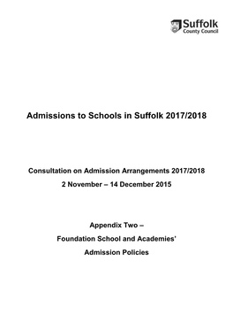 Admissions to Schools in Suffolk 2017/2018