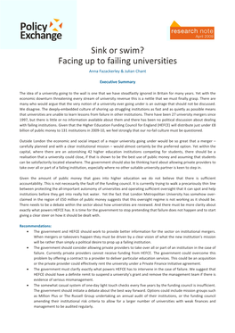 Sink Or Swim? Facing up to Failing Universities Anna Fazackerley & Julian Chant