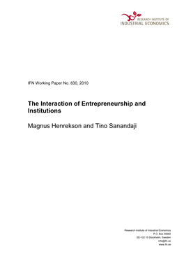 The Interaction of Entrepreneurship and Institutions Magnus
