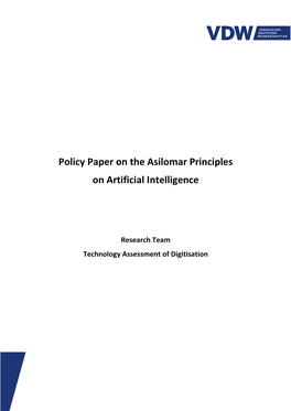 Policy Paper on the Asilomar Principles on Artificial Intelligence