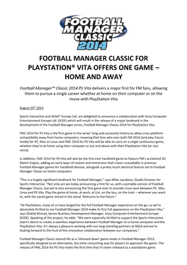 Football Manager Classic for Playstation® Vita Offers One Game –