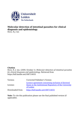 Molecular Detection of Intestinal Parasites for Clinical Diagnosis and Epidemiology Hove, R.J