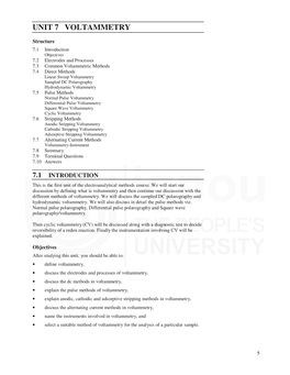 Unit 7 Voltammetry