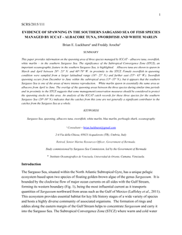 Scrs/2015/111 Evidence of Spawning in the Southern Sargasso Sea of Fish Species Managed by Iccat Albacore